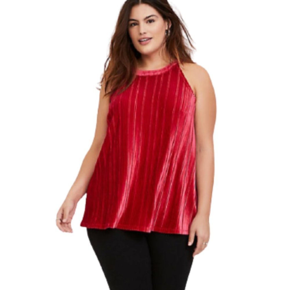 TORRID Red Velvet Pleated Goddess Tank NEW